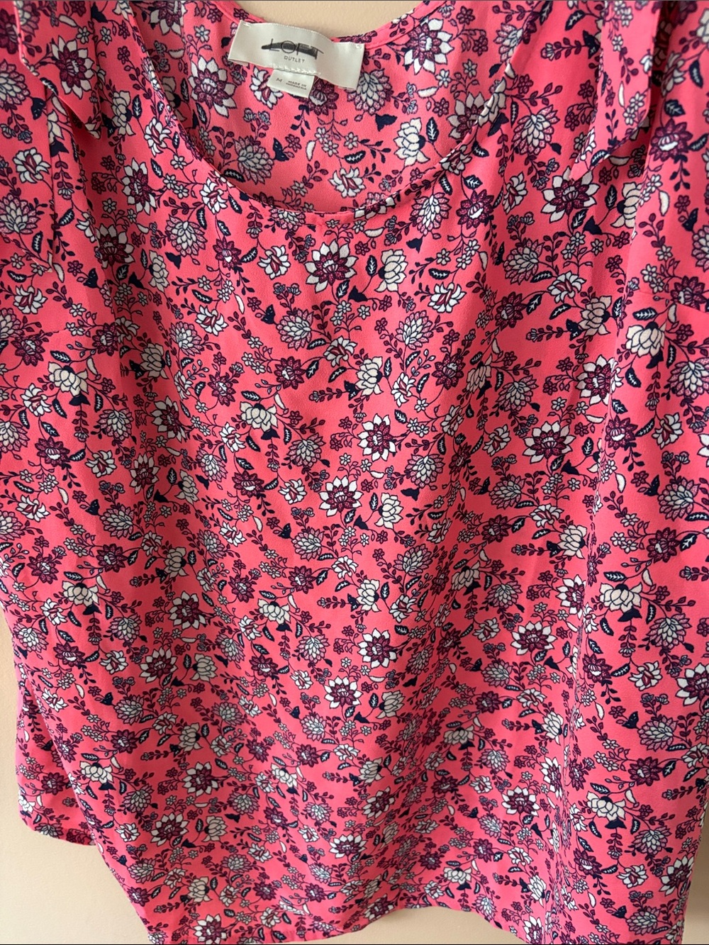 Loft Women’s Pink Floral Tie-Shoulder Tank Top - Picture 3 of 3